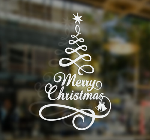 Merry christmas tree window - merry,