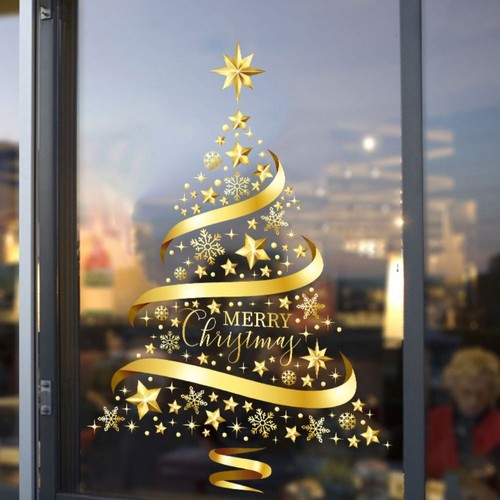 Golden christmas tree window - golden,